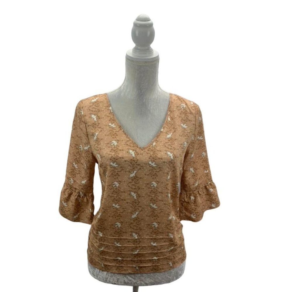 Pins & Needles Blouse Birds Ruffle Sleeve Pintucks